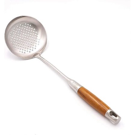 Skimmer Slev Med Långt Trähandtag 304 Rostfritt Stål Redskap Gåva