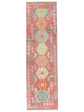 Kilim Afghan Old Style Rug Hand Woven 84X294 Runner Red/Brown Afghanistan