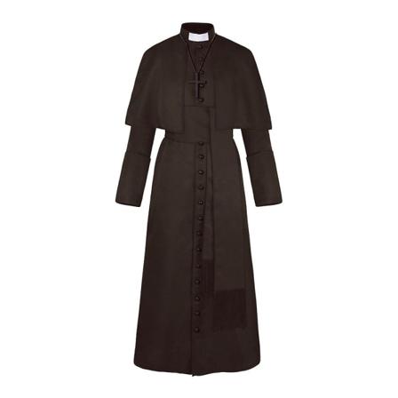 Enfärgad prästdräkt präst medeltida retro cosplaydräkt med korshalsband (svart) brown m