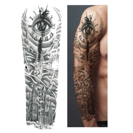 Midlertidig Tattoo Sleeve Clock Time