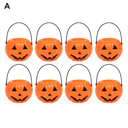 8 stk attraktive godteribøtter med håndtak i gresskarform