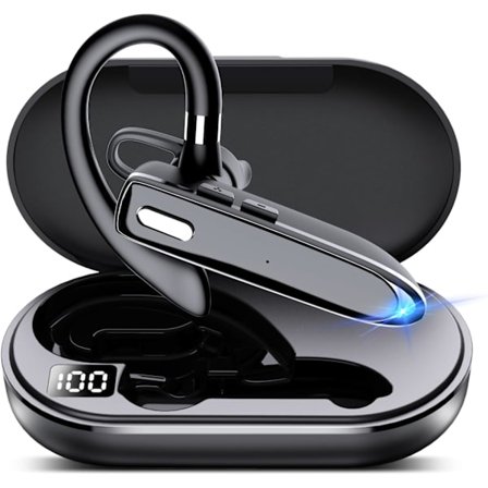 Bluetooth Enkel trådlöst Headset Handsfree Hörsnäcka för telefon, V5.3 In-Ear Hörlurar med Mikrofon, USB-C Laddning, Vattentäta Hörlurar