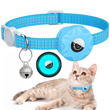 AirTag reflekterende nylon justerbar krage med silikonskydd Cyan one size
