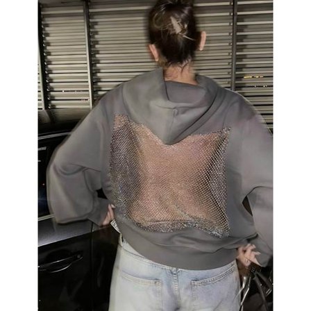 Dame Crystal Mesh Back Hættetrøje Oversized Sweatshirts Casual Langærmet Pullover Sweater Vinter Efterårsoutfits Gave Hvid XXL