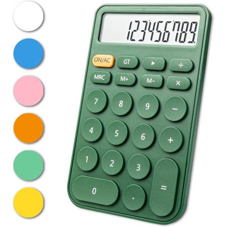 Standardkalkulator 12 sifre, stasjonær stor skjerm og knapper, kalkulator med stor LCD-skjerm, automatisk hvilemodus, med batteri, grønn