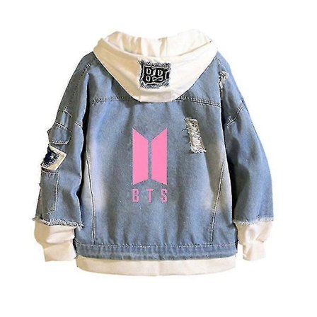 Bts Sweatshirt Hættetrøje Trendy Tøj Falsk To Dele Denim Jakke Cosplay toppe-Perfet