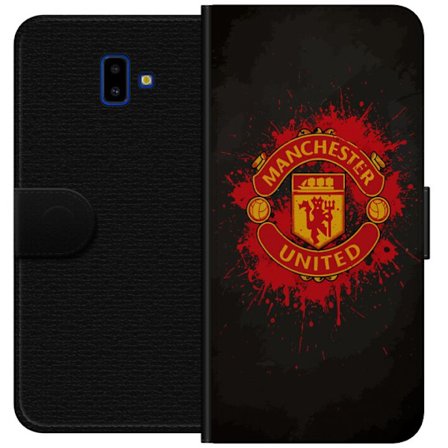 Kompatibelt Lommeboketui til Samsung Samsung Galaxy J6+ Manchester United logo i rød og gul farge med røff sportslig bakgrunn
