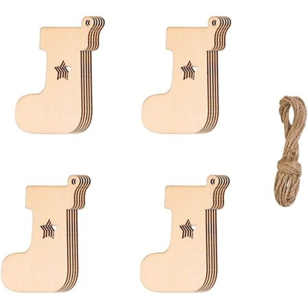 20 stk. julepynt i træ, træskiver, julekugler i træ, bøjle med snor til gør-det-selv-håndværk, nytår, juletræ, ophæng