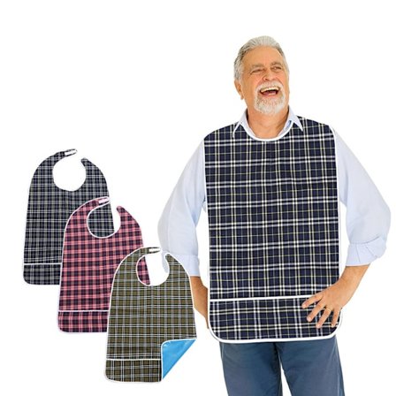 Voksen smekker, 3-pakning vanntette voksen smekker måltidsbeskytter for menn kvinner eldre og funksjonshemmede, blå+grønn+rød