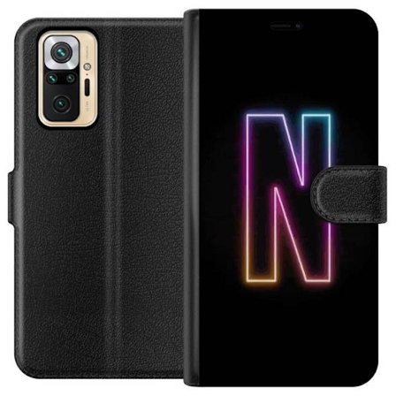 Yhteensopiva Lompakkokotelo Xiaomi Xiaomi Redmi Note 10 Pro Minimalistinen neonkirjain N värinvaihtuvassa valossa mustaa taustaa vasten