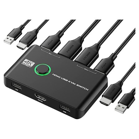 4K KVM-kytkin USB-yhteensopivat kytkimet 2 tietokoneelle Jaa näppäimistö, hiiri, tulostin ja näyttö, Su [DB]