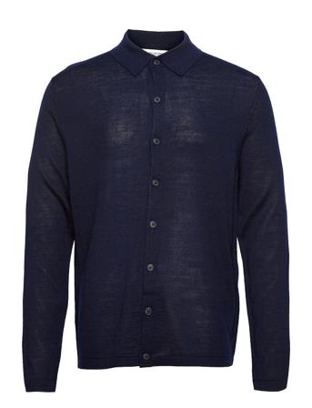 Slhbrad Ls Knit Polo Cardigan Blue Selected Homme
