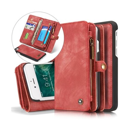 CaseMe iPhone 8 / iPhone 7 2-i-1 etui med pung - Rød