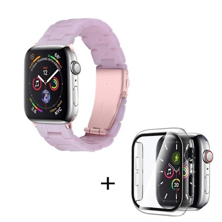 Apple Watch SE 2022 (40mm) klockarmband med 3 pärlor i resin och genomskinligt hölje - Ljuslila
