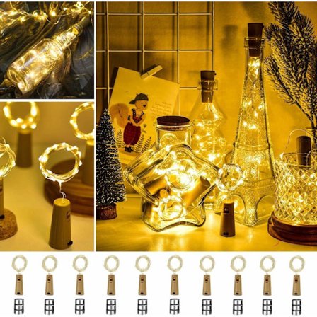 Vinflaskebelysning, 10-pack med 30 reservbatterier, 2 m 20 LED koppartråds ljusslinga kork Li