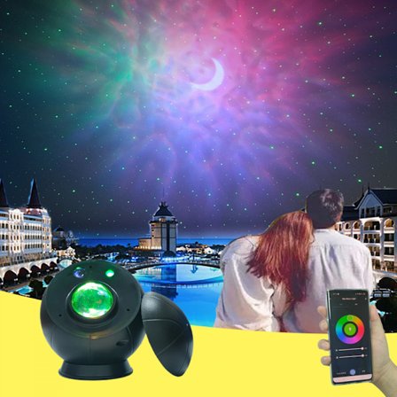 LED-stjerneprojektor, galaksebelysning, intelligent fjernkontroll WIFI måne full himmel stjernevannmønsterlampe tåke aurora hav atmosfærelampe