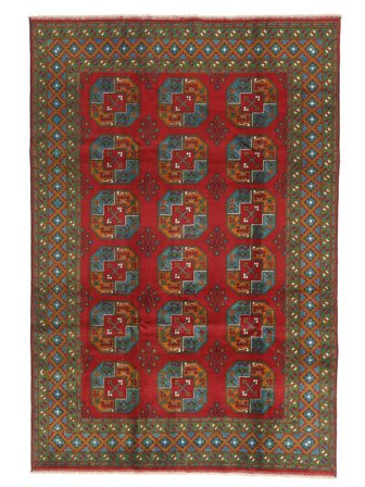 Noué À La Main Afghan Fine Tapis 197X292 De Laine Rouge Foncé/Marron