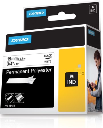 DYMO RHINOPRO 3/4IN WHT PERM POLY TAPE