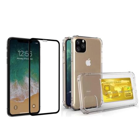 iPhone 11 - 1 Set Skal med Korthållare och Skärmskydd Transparent