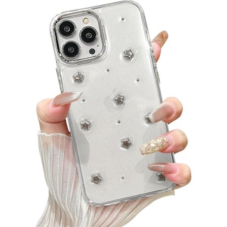 Etui til iPhone 16 Pro Max, Bling Glitter 3D Stjerner Telefon Etui Sødt Glitrende Krystalklart Stjerne Æstetisk Design Etui Slankt Blødt Holdbart TPU 