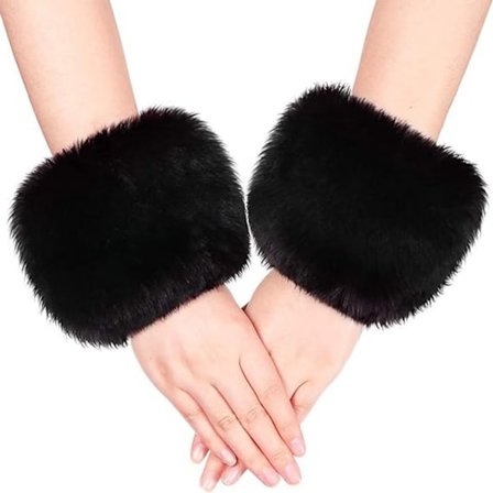Pelsarmbånd - Sort par, blødt kunstig pelsarmbånd manchet, dame