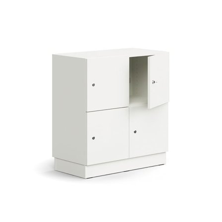 Lockable personal storage QBUS, 4 comps, base frame, 868x800x420 mm, white