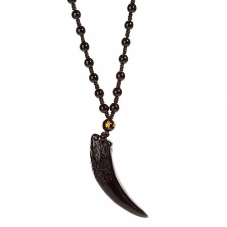 Stilsäkert Natur Obsidian Vargtand Charm Halsband