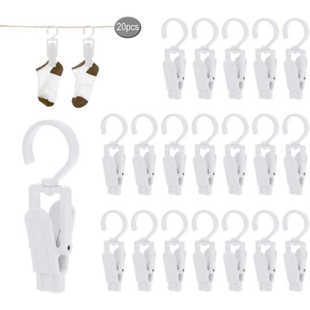20 Stykker Store Klesklyper, Vindjakke Klype, Plast Nål, 360 Graders Sving for Håndklær, Klær, Tepper, Gardiner, Hatt (Hvit)