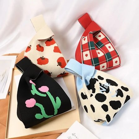 INS Color Handbag Niche Design Large-capacity Knitted Tote Bag Handmade Versatile Reusable Women's Shopping Bags