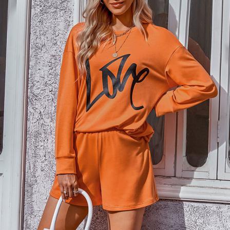 Kvinnor Elastisk Midja Tvådelad Outfit Bokstäver Print Lounge Set