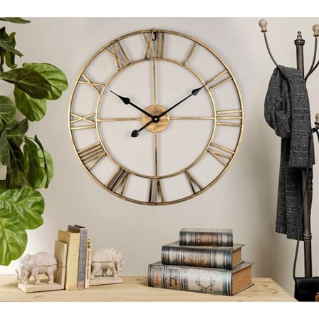 Enkel moderne jernkunst Stor stue vægur (40 cm guld jernkunst)