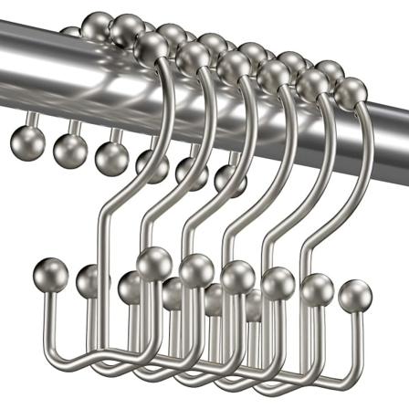 Bruseforhængskroge Ringe, Rustfrit Metal Dobbelt Glide Brusekroge Til Badeværelse Brusepinde Gardiner, Sæt Med 12 Kroge - Mat Nikkel-179