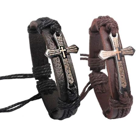 Käsityönä tehdyt nahkarannekkeet Heilwiy-miehille ja -naisille Vintage-ristihelmillä punottu musta punk-lahja