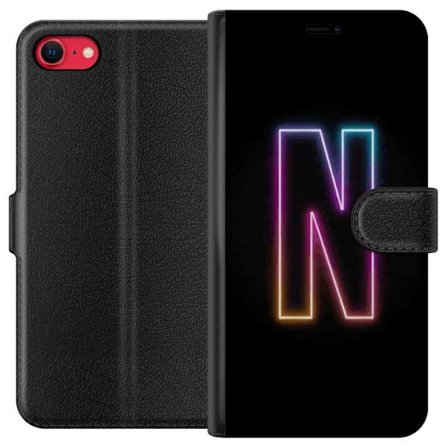 Yhteensopiva Lompakkokotelo Apple Apple iPhone 7 Minimalistinen neonkirjain N värinvaihtuvassa valossa mustaa taustaa vasten