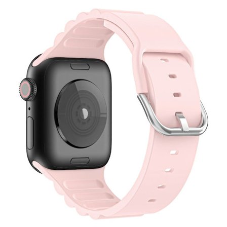 Apple Watch (45 mm) klockarmband i silikon med horisontella ränder - Ljusrosa