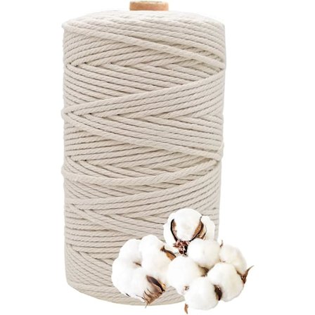 Naturlig bomuldsgarn, Macrame bomuldsgarn håndværk, DIY håndværkssnor, Macrame garn, 3mm x 200m Macrame garn til vægophæng, hængende plante, DIY 