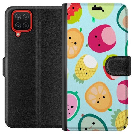 Kompatibelt Lommeboketui til Samsung Galaxy A12 Mønster av kawaii-frukter som jordbær sitron ananas og avocado på lyseblå bakgrunn