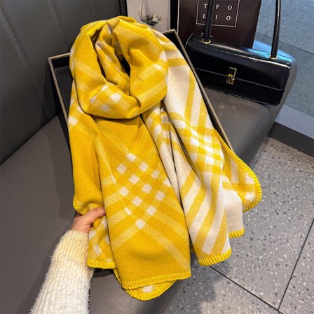 Alsidig varmt imiteret kashmir tørklæde, tykt ternet tørklæde gul