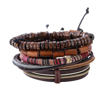 Blandet armbånd til mænd (1 sæt med 5) justerbar håndlavet multi-streng flettet ko