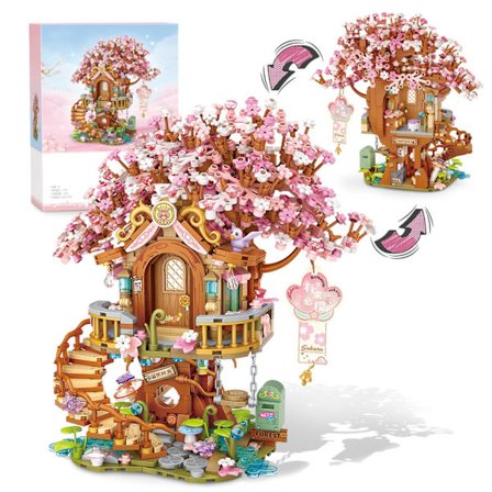 Körsbärsblommande Bonsai-träd Byggset, Japanskt Trähus 1149 st Mini-klossar Leksaker för Vuxna Barn 8+