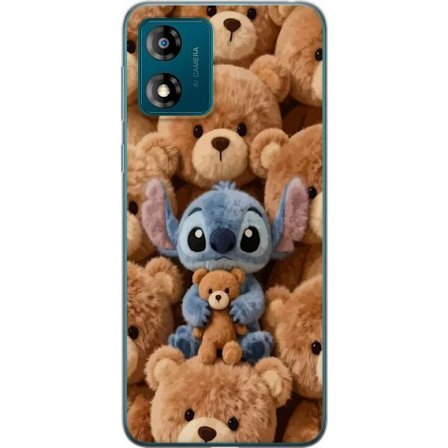 Kompatibelt Mobildeksel til Motorola Moto E13 Stitch omgitt av brune teddybjørner med en liten teddybjørn i fanget i en søt og koselig kawaii-design