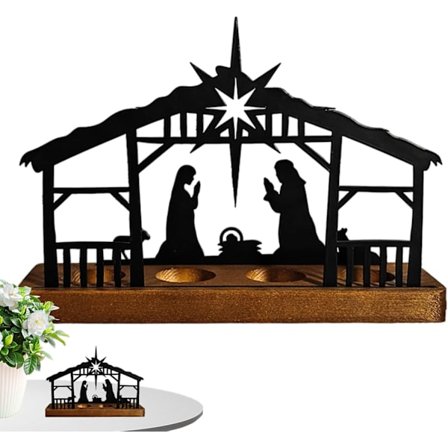 Ihålig ljusstake, julkrubba ljusstake med bas, lämplig för matbord, bokhylla, spiselkrans och juldekoration