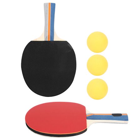 2 stk. bordtennisracketer med invertert gummi og 3 pingpongballer i tilfeldig farge