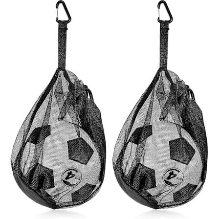 2-delt bærbar boldnetpose, Basketballtilbehør, Mesh-net til fodbold, tennis, volleyball, sort