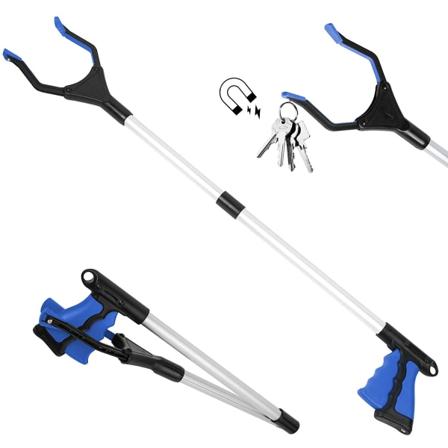 Griper, 82 cm sammenleggbar griper laget av aluminium med roterende gummigriper, gripetang for seniorer, sammenleggbar langarmsforlenger for