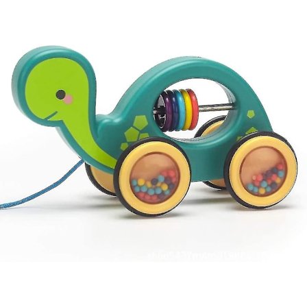 Leksak för småbarn att dra och putta, dra-leksak för bebisar med gummihjul (sköldpadda)