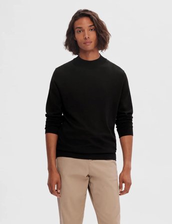Selected Slhtown Merino Coolmax Knit Mock B Noos - Black - S