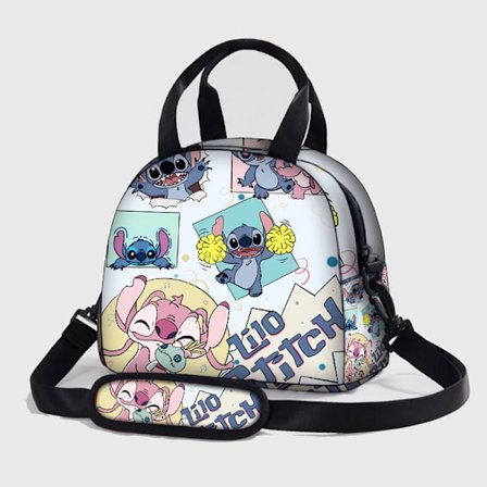 Ny Stitch-sydd lunchväska anime-tillbehör heltryck axelrem isolerad lunchlåda kan bäras över kroppen, ny picknickväska bärbar lunchväska