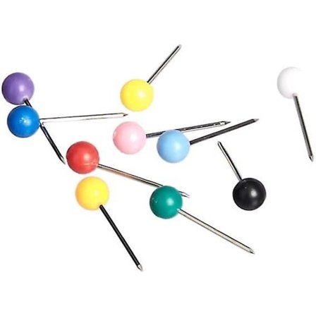 1000-pak kortnåle med rundt hoved 3 mm blandet 10 farver (100 stk./farve)