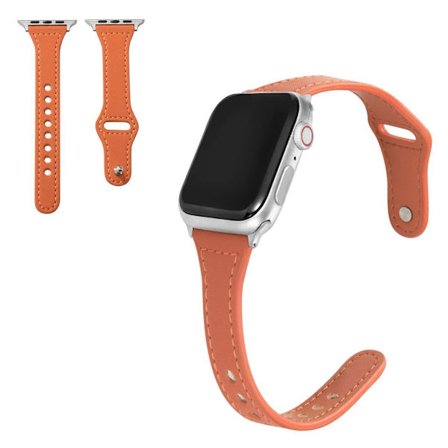 Apple Watch Series 6 / 5 44mm button snap genuine leather watch band - Orange